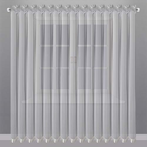 FKL DESIGN Home Deco Balkongardine - Vorhang - Gardine aus Voile mit Kräuselband - Schlafzimmer Wohnzimmer Kinderzimmer - Weich Fallende Gardine Modern - (250 x 400 cm) - Weiß, LB-80