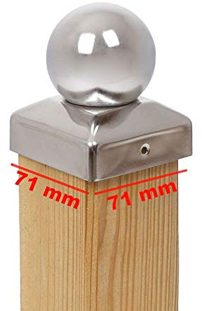 6 x PFOSTENKAPPE KUGEL EDELSTAHL 71 x 71 MM