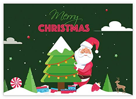 Kartenkaufrausch 16er Set: Fröhliche Comic Weihnachtskarte mit Santa der Weihnachtsbaum schmückt • festliches Grußkarten Set mit Umschläge zum Weihnachtsfest für Familie und Freunde