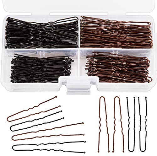 AIEX 200 Stück U Bobby Pins Haarnadeln für Mädchen und Frauen mit Aufbewahrungsbox (Braun, Schwarz)