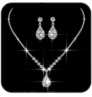 JAKAWIN Silver Jewelry Set Rhinestone Prom Wedding Necklace Earrings
