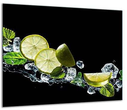 TMK Plaque de recouvrement, 60 x 52 cm, en verre, décorative, pour cuisinières électriques, à induction, anti-éclaboussures, planche à découper, noire, citron