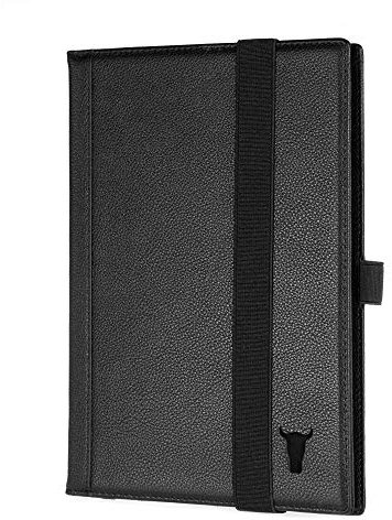 TORRO Echtleder Hardback Notizbuch [Nachfüllbar] [Stiftschlaufe] [Gummiband] [Liniertes Papier] (A4 Schwarz)