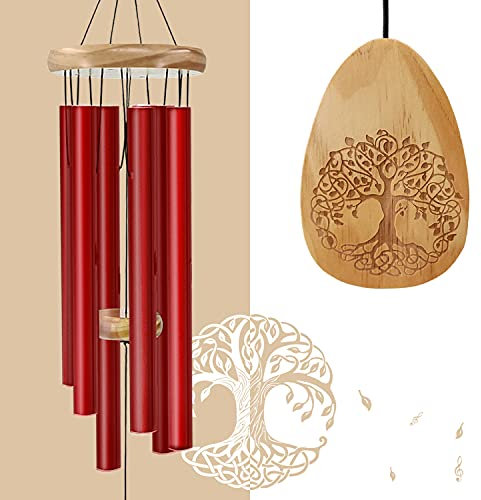 In Memory Of Wind Chimes Outdoor-Gedenkspiel, groß, tiefer Ton, 96 cm, für den Außenbereich, einzigartige Gravur, Lebensbaum, Glockenspiel, Hochzeit, Gartendekoration, Rot