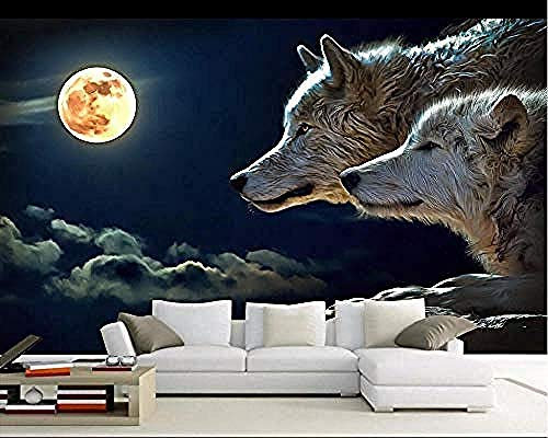 Dekoration Tapete 3D Nacht Mond Tier Wolf Hintergrund Futter Wandbilder 3D Wohnzimmer Schlafzimmer Schlafzimmer Hom Wanddekoration fototapete 3d Tapete effekt Vlies wandbild Schlafzimmer-200cm×140cm