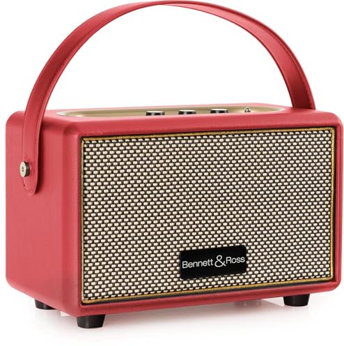 Bennett & Ross BB-820RD Blackmore Junior - Retro Bluetooth Lautsprecher in Lederoptik mit 5200 mAh Akku - Vintage Speaker mit 20W - MicroSD-Eingang mit MP3-Player - 3,5mm Aux-Anschluss - Rot