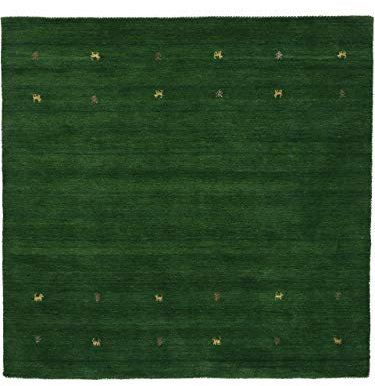 carpetfine Wollteppich Gabbeh Uni Quadratisch Grün 200x200 cm | Moderner Teppich für Wohn- und Schlafzimmer