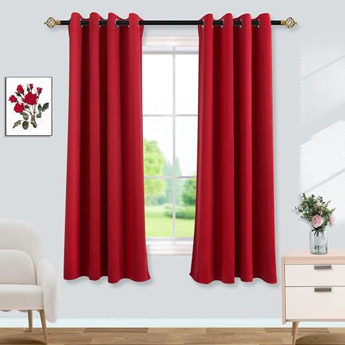 Mrs.Naturall Kids Curtains 2 Panel Set for Boys Bedroom,Blackout Grommet Window Sports Basketball Football Red Gaming Curtains for Boys Room,63 Inch Length