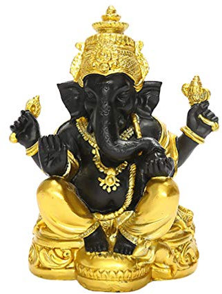 Angoily Hindu Figur Gold Schwarz Herr Elefant- Figur Tisch Buddhistischen Gott Ganesh Ganpati Zum Sammeln Kunst Abbildung Home Office Tabelle Dispay Elefanten Statue