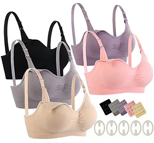 Seitop Lot de 5 soutiens-gorge d'allaitement sans couture, 5 couleurs (L), Multicolore, Taille L