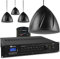 Power Dynamics Pendant Speaker System, Bluetooth Commercial Sound System with Mixer-Amp, 4x 5.25-inch Hanging PA Speakers, Warehouse, Restaurant & Retail Audio Installation, Black