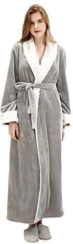CaiDieNu Vestaglia Donna Invernale Lunga: Accappatoio Calde In Morbida Pile - Idee Regalo Di Natale Per La Moglie - Grigio XL