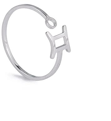 Dreamtimes Edelstahl Sternzeichen Ringe für Frauen 12 Sternzeichen Offener Ring Widder Löwe Jungfrau Zwillinge Waage Fische Skorpion Geburtstagsgeschenk (Zwillinge)
