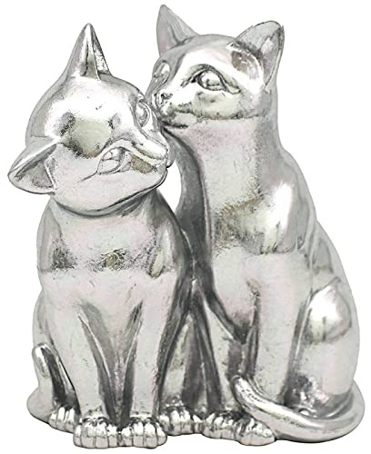 Lesser & Pavey Twin Kissing Cat Silver Art Ornament Metallic Finish Animal Home Decor Gifting