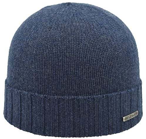 Melegari Mütze Beanie Treviso | 100% Kaschmir | Made in Italy | Unisex, Jeansblau, One size