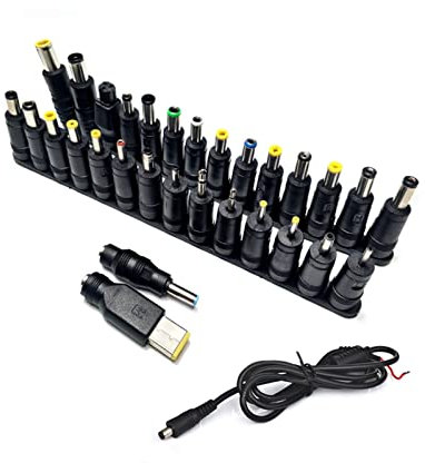 Like A Breeze 31pcs Universal Portátil corriente continua Enchufe del conector del adaptador de la fuente de alimentación AC DC Conectores de cargador de gato Cabeza de conversión de adaptador de corr