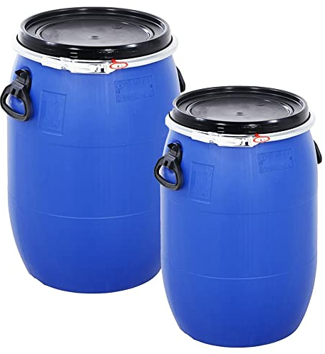 STORM TRADING GROUP 60 Litre Plastic Blue Open Top Storage Barrel with Lid, Latch Ring and LOCK, UN Approved, Transport Storage Drum Keg