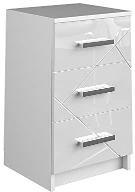 Vicco Nachttisch Irma, Nachtkommode, Weiß Hochglanz, 37.6 x 66 cm