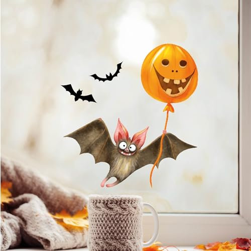 Wandtattoo Loft Fensterbild Halloween Fledermaus Kürbis Fensterdeko Kinderzimmer Kind Fensterfolie Fensterdekoration, 1. A4 Bogen