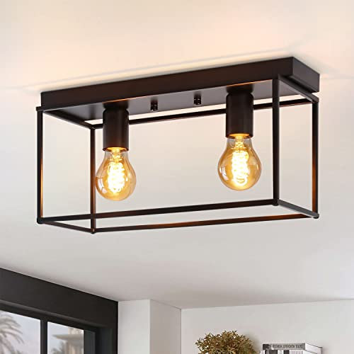 Homefire Deckenleuchte E27 Deckenlampe Retro - Schwarz industrial Flurlampe für Schlafzimmer Wohnzimmer Vintage Lampe aus Metall mit 2 Flammig Deckenbeleuchtung für Küche max. 25W - Ohne Leuchtmittel