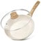 MICHELANGELO Frying Pan with Lid 26cm, Non-Toxic Stone-Derived with Bakelite Handle, Granite Pan for Induction, Cream White