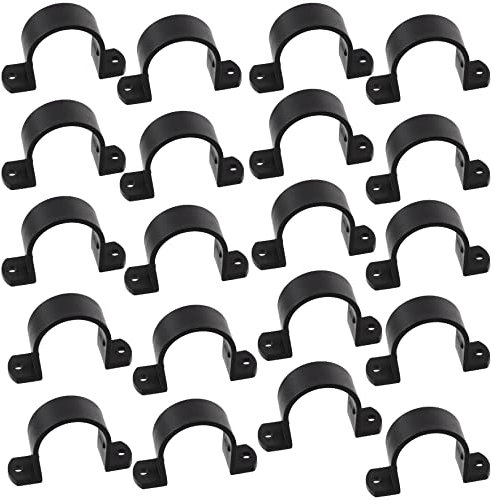 AERZETIX - C64963 - Lot de 20 Colliers de fixation/serrage en U à 2 trous pour tuyau Ø40 mm - en plastique - DIN3016 - attache-câble accroche fils mural à visser support plomberie - couleur noir