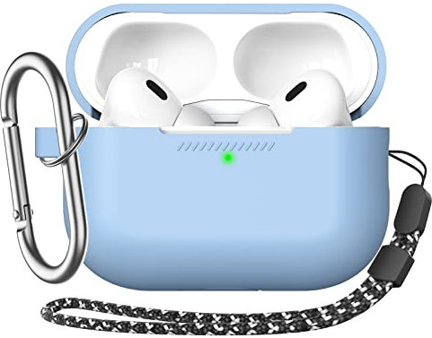 AhaStyle Silikon Hülle für Airpods Pro 2 (2023/2022/2019) Mit Karabiner Ganzkörper Cover Skin für AirPods Pro 2nd/1st Generation (USB-C/Lightning-Kabel) mit Handschlaufe