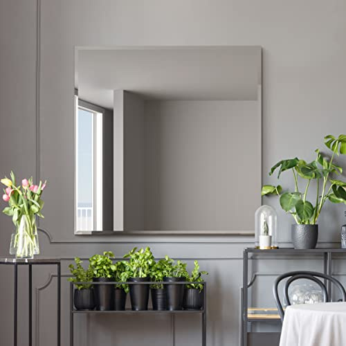 MirrorOutlet The Moderni - Large Bevelled edged Modern Square Wall Mirror 39 X 39 (100cm X 100cm) Silver Mirror Glass On A Black Backing