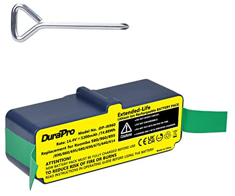 DuraPro 14.4V 5200mAh Li-ion Battery Akku for iRobot Roomba 900 960 965 966 980 865 866 870 871 760 765 770; 500 600 700 800 900 Series Vacuum Cleaner