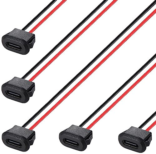 Greluma 5 STK 3A Schnelllade-Typ-C-Buchse, 2 Draht USB C Buchse mit Schnappnut Schnalle