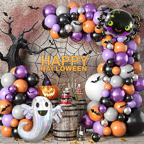Kit d'arche de ballons pour Halloween, guirlande de ballons d'Halloween avec araignée fantôme en aluminium 3D, motif chauve-souris, noir, orange, violet, gris, ensemble de ballons de décoration