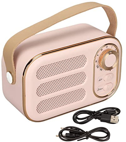 Cyrank Retro Bluetooth Speaker, Portable Stereo Speaker Wireless Small Speaker Vintage Radio with Classic Style for Kitchen Desk Bedroom Office Outdoor Deco(Pink)