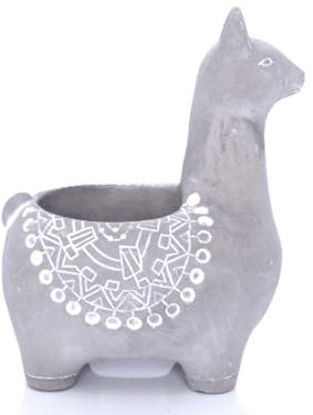 meindekoartikel Dekotopf Figur Lama Blumentopf Übertopf aus Zement - Grau - Höhe 16,5 cm