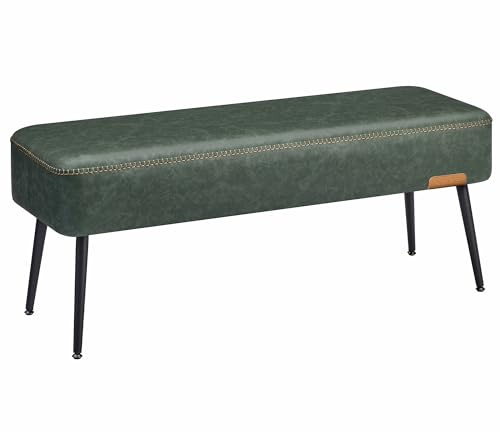 VASAGLE EKHO Collection - Bench for Entryway Bedroom, Synthetic Leather with Stitching, Ottoman Bench with Steel Legs, Living Room, Mid-Century Modern, Loads 660 lb, Forest Green ULOM076C01