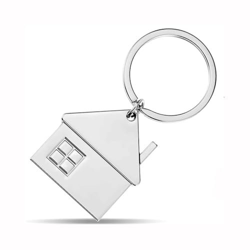 AUTOZOCO Llavero metálico casa, Forma de Casa, para pareja hogar, independizarse, diseño vivienda, Llavero para hogar nuevo, Metálico, 5x2 cm, Acabado brillante