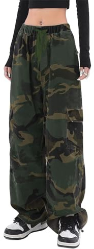 SESERAGI Cargo Pants Women Baggy Streetwear Y2K Drawstring Trousers Wide Leg Pants, B-Baggy Camouflage, M