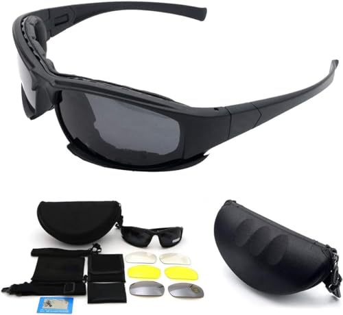 Kacepar Occhiali Veloci Uomo Donna Occhiali Sportivi Ciclismo Militari | X7 Occhiali protettivi tattici con 4 lenti intercambiabili Compatibile con corsa, ciclismo, sci, pesca