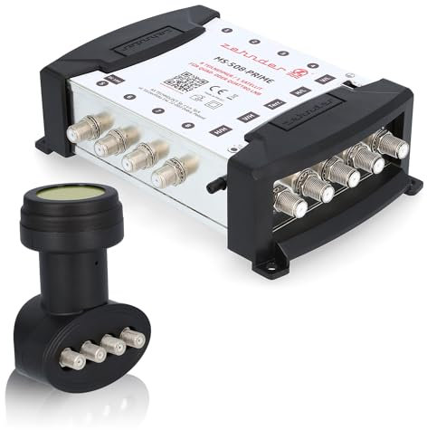 [ Test 2X SEHR GUT *] 2in1 Set: ZEHNDER 5/8 Multischalter + ZEHNDER 4fach Quad LNB, HD 4K Multiswitch für Quattro & Quad LNB geeignet, für 1 Satelliten & 8 Teilnehmer (TV, Sat Receiver), Antenne