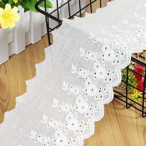 Duories 4 Yard 11cm Stickerei Baumwolle Spitzenband Spitzenborte Vintage Dekoband Zierband Borten Spitzen Bänder Spitzenstoff Spitze-Borten für DIY Basteln Nähen Hochzeit Deko Handwerk Deko, Weiß