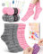 Katech 25cm Stricknadeln Set für Socken - Knitting Anfänger Set Mit Metall und Bambus Nadeln, 3mm - Stricken für Anfänger Mit Englisch Anleitung, Grau+Rosa