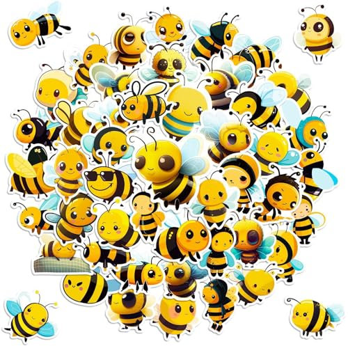 50 Stück Kleine Bienen Aufkleber, Vinyl Wasserdicht Aesthetic Aufkleber, Niedlich Kinder Biene Aufkleber, Biene selbstklebend Deko Aufkleber, für Scrapbooking, Skateboard, Laptops