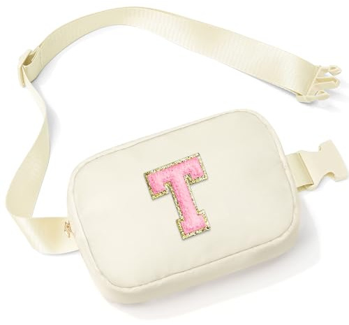 Parima Bauchtasche Damen Mädchen - Buchstaben Bauchtasche Kinder Gürteltasche Damen Personalisierte Geschenke für Mädchen Geburtstagsgeschenk für Frauen Beige Hüfttasche mit Buchstaben T
