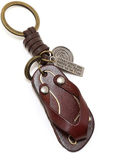 ROBAUN-keychain Mini-Sommer-Schlüsselanhänger in Pantoffelform, Lederschuh-Schlüsselanhänger, Legierungs-Taschen-Geldbörsen-Charm-Schlüsselanhänger, Geschenk für Männer und Frauen(Brązowy)