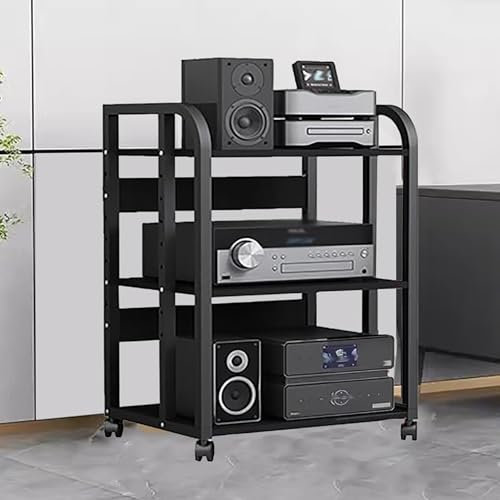 Meuble Hifi,Support Multimedia AV à 3/4 Niveaux,Meuble Imprimante TV Stéréo avec Roues,Meuble Tourne Disque Vinyle,Meuble de Rangement,Supports de Tourne-disque,pour Salon,Salle d'enregistrement(50x40