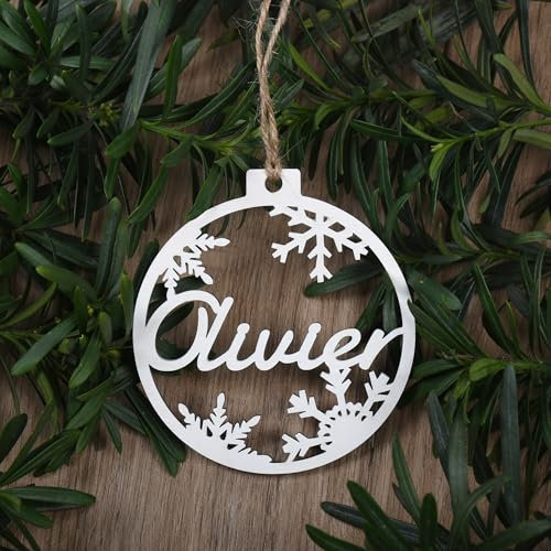 Zhongzhi Weihnachtsbaumkugeln, silberfarben, Holzdekor, personalisierbar, lasergeschnitten, Namen, Weihnachten, individuelle Geschenkanhänger, Dropshipping (BA7G-SL)