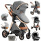 Aveainelle Kinderwagen 3 in 1, Faltbarer Kinderwagen Set, Bequemer Multifunktionaler Kombikinderwagen 3 in 1 Komplettset (V9 Grey)