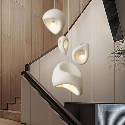 Nordischer Stil Treppen Kronleuchter Moderne Pendelleuchte Japanischer Wabi-Sabi E27 Weißer Hängeleuchte Zement Hängelampe Esstisch Pendellampe Höhenverstellbar Esszimmer Wohnzimmer Küche Korridor