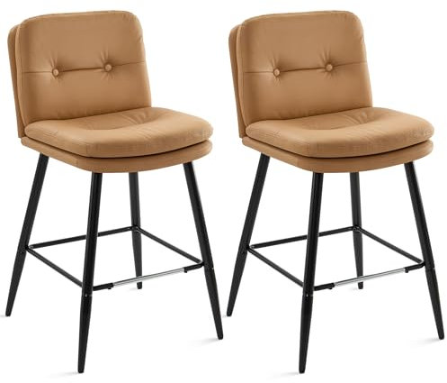 IWMH Barhocker 2er Set mit lehne, doppelter Polsterung und Metallfüssen, Kunstleder Barstühle küchenhocker mit Rückenlehne für Haus Kücheninsel (Ingwer Gelb)