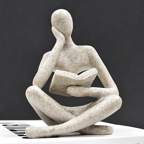 Lesende Frauenstatue aus Sandstein, Denker-Skulptur, Abstrakte Kunstfigur, Moderne Ästhetische Deko für Zuhause, Wohnzimmer, Schlafzimmer, Büro, Regal, Tisch oder Schreibtisch