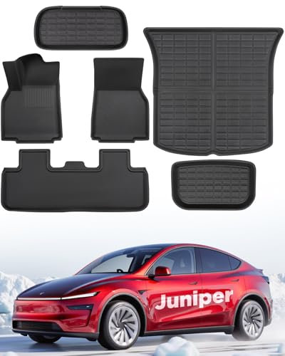 TAPTES Fußmatten for Tesla Model Y Juniper 2025 2026, Allwetter-Auto-Vollset, Bodenauskleidung, Kofferraum, für 2026 Model Y Juniper, XPE Gummi-Teppich, Innenzubehör Allwetter Fußmatten für Tesla